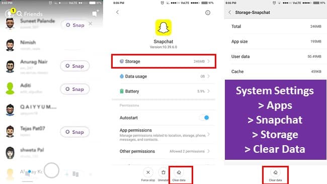Clear Snapchat Cache data on iPhone and Android Phone
