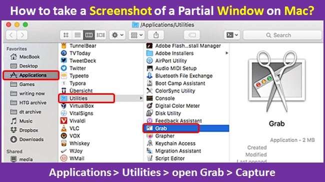 How to take a Screenshot of a Partial Window on Mac using Grab built-in software