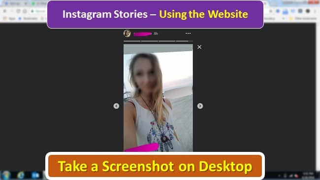 Instagram story screenshot Using the desktop Website