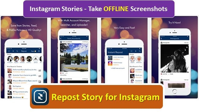 Instagram story screenshot on iOS Repost Story app