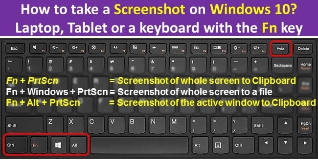 Using function key to take a Screenshot on Windows Laptop, Tablet or keyboard