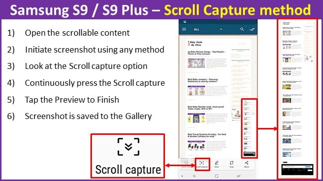 Samsung S9 Plus – Scroll Capture method to take screenshot
