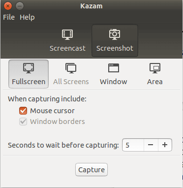 Linux Ubuntu screenshot using kazam tool